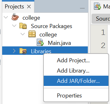 زر أيمن على Libraries‏ ← ‏Add JAR/Folder