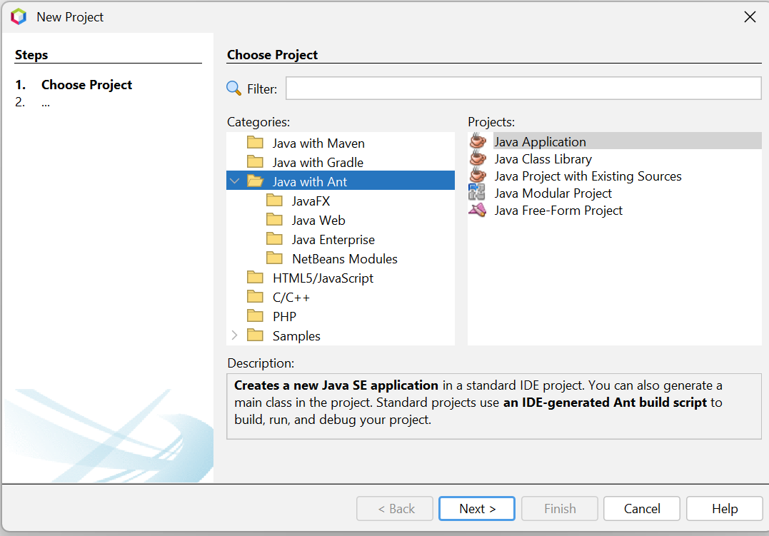إنشاء مشروع Java Application