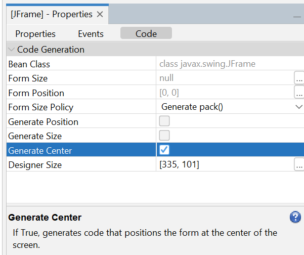 Properties‏ ← ‏Code‏ ← ‏Generate Center