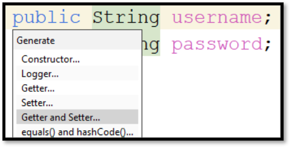 قائمة Generate في NetBeans