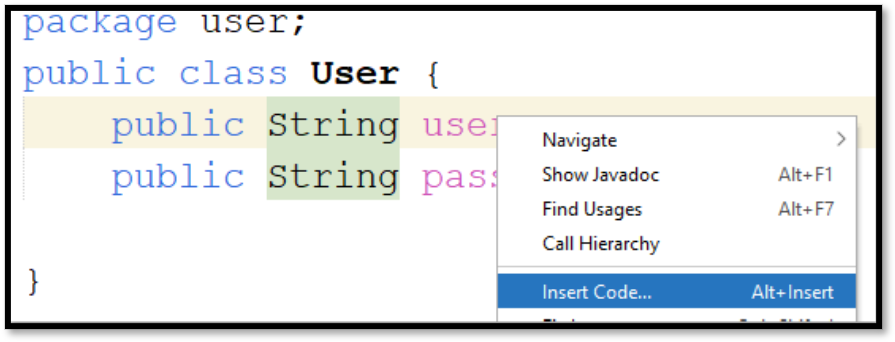قائمة الزر الأيمن وفيها Insert Code