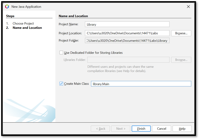 نافذة إنشاء مشروع جديد في NetBeans