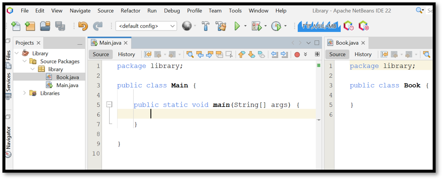 مشروع Library في NetBeans وفيه كلاسان
